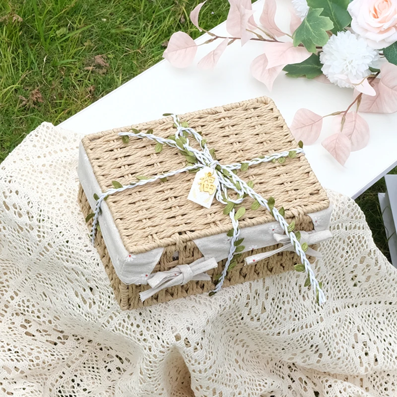 Gift for Bridesmaid Wedding High-End Practical Handmade Rattan Basket Holiday Return Storage Packaging Gift Empty Gift Box