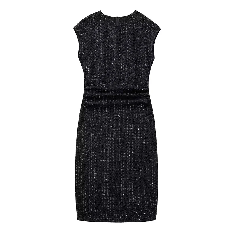 

TRAF Tweed Short Dress Woman Sleeveless Midi Dresses for Women 2023 Autumn Bodycon Female Streetwear Casual Party Dress