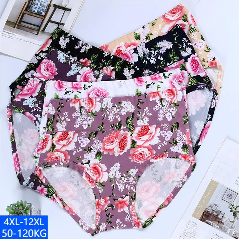 

4XL-12XL Panties For Female Ladies Floral Panty High waist Plus Size Sexy Lingerie Briefs Women's Underpants Hot Sale 1Pcs/Lot