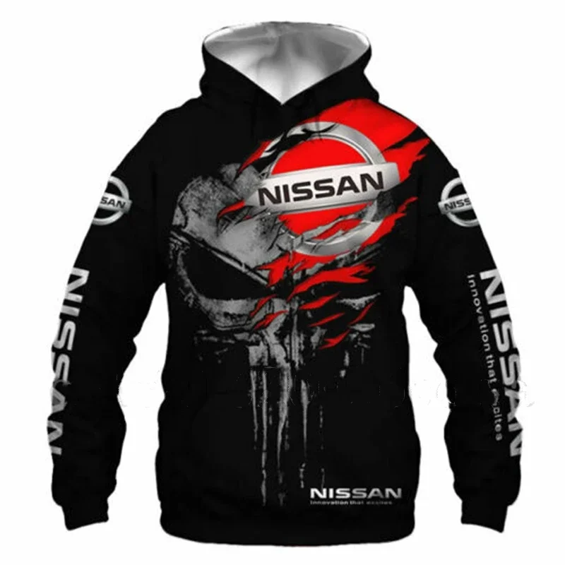 

2022 novo logotipo do carro nissan punisher hoodie 3d impressão zíper moletom harajuku pullover motocross jaquetas das mulheres