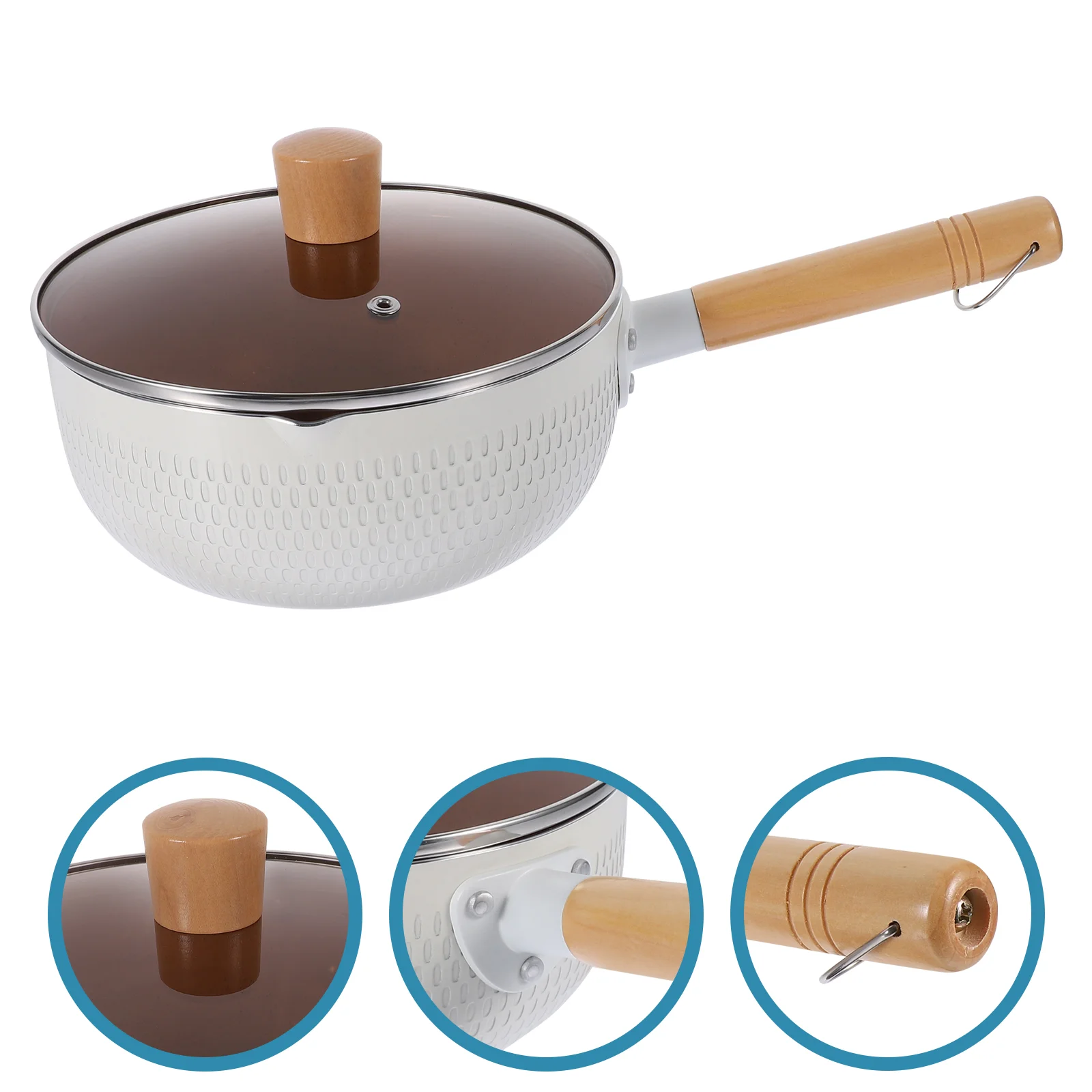 

1 Set Metal Saucepan Nonstick Milk Pot with Wood Handle Pasta Pot Milk Pan Cookware with Lid