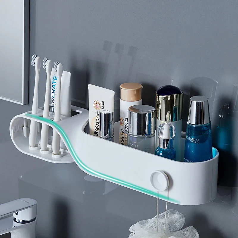 

Bathroom Shelf Organizer Toothbrush Holder Shampoo Modern Wall Shelves Storage Rack