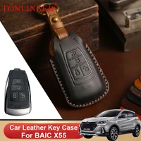tonlinker genuine leather car key case for baic x55 x65 senova holder shell remote cover car styling keychain accessories