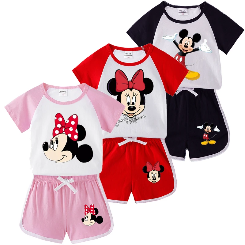 

Disney Summer Children Suits For Boys Girls Short Sleeve Sets For Baby Boys Girls T-shirt + Shorts Sets Toddler Clothing