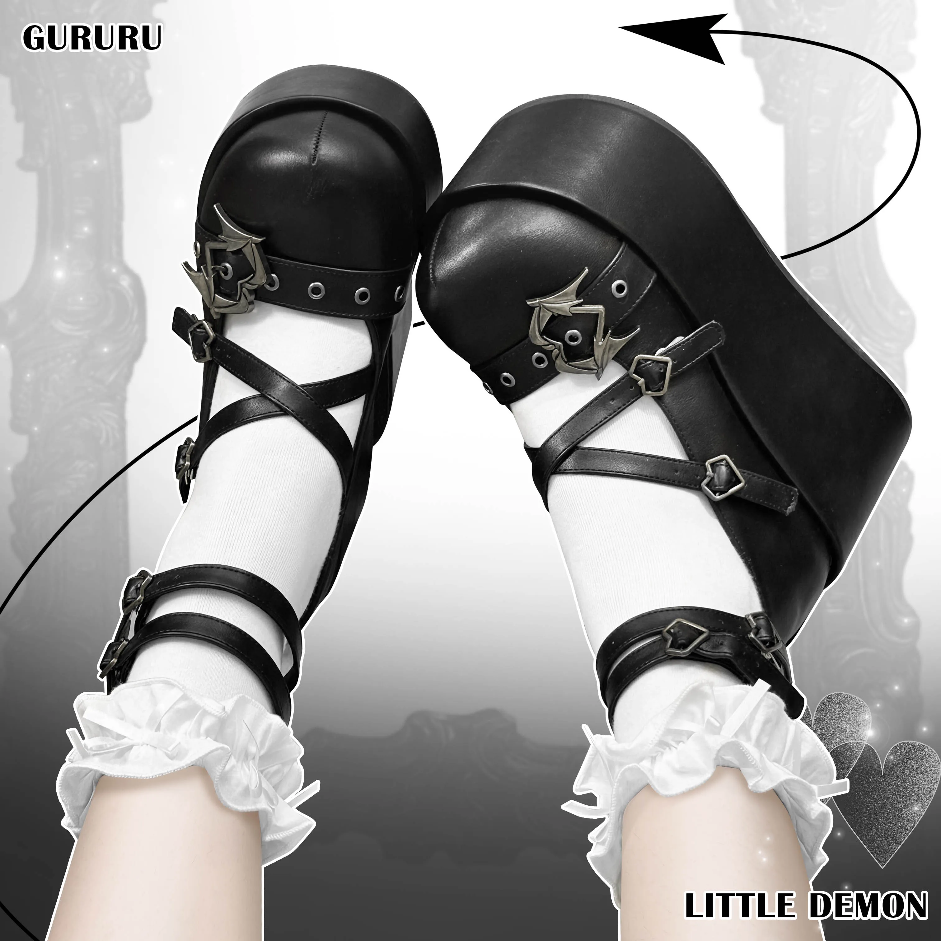 Оригинальная обувь GURURU Y2K с ангелом, демоном, субкультурная обувь в стиле панк с острыми девушками на толстой подошве, обувь Cos Loli Lolita PU на каблуке высотой 8 см Оригинальная обувь GURURU Y2K с ангелом, демоном, субкультурная обувь в стиле панк с острыми девушками на толстой подошве, обувь Cos Loli Lolita PU на каблуке высотой 8 см