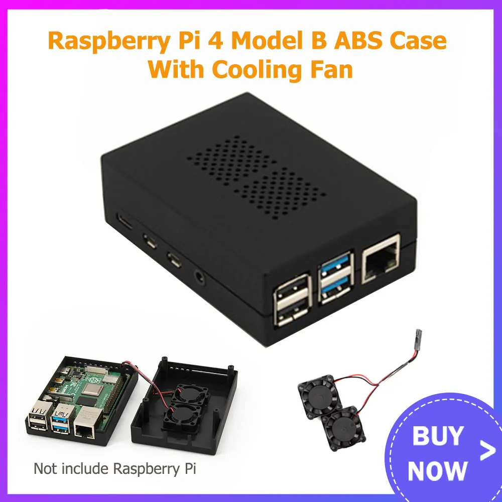 

Raspberry Pi 4 Model B ABS Case Cooling Shell with Dual Cooling Fan Black Plastic Shell for Raspberry Pi 4
