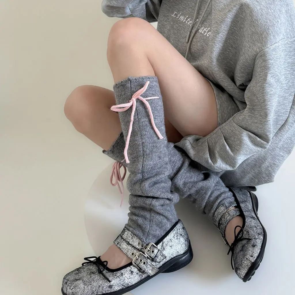 Combhasaki женские Y2K Harajuku цветные блоки на шнурке с бантом вязаные гетры эстетические