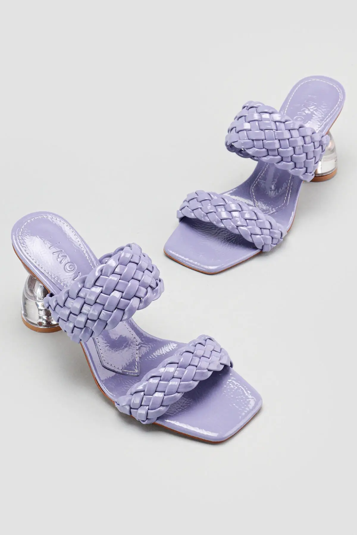 

Ainsley Lilac Wood Detailed Transparent High-Heeled Slippers