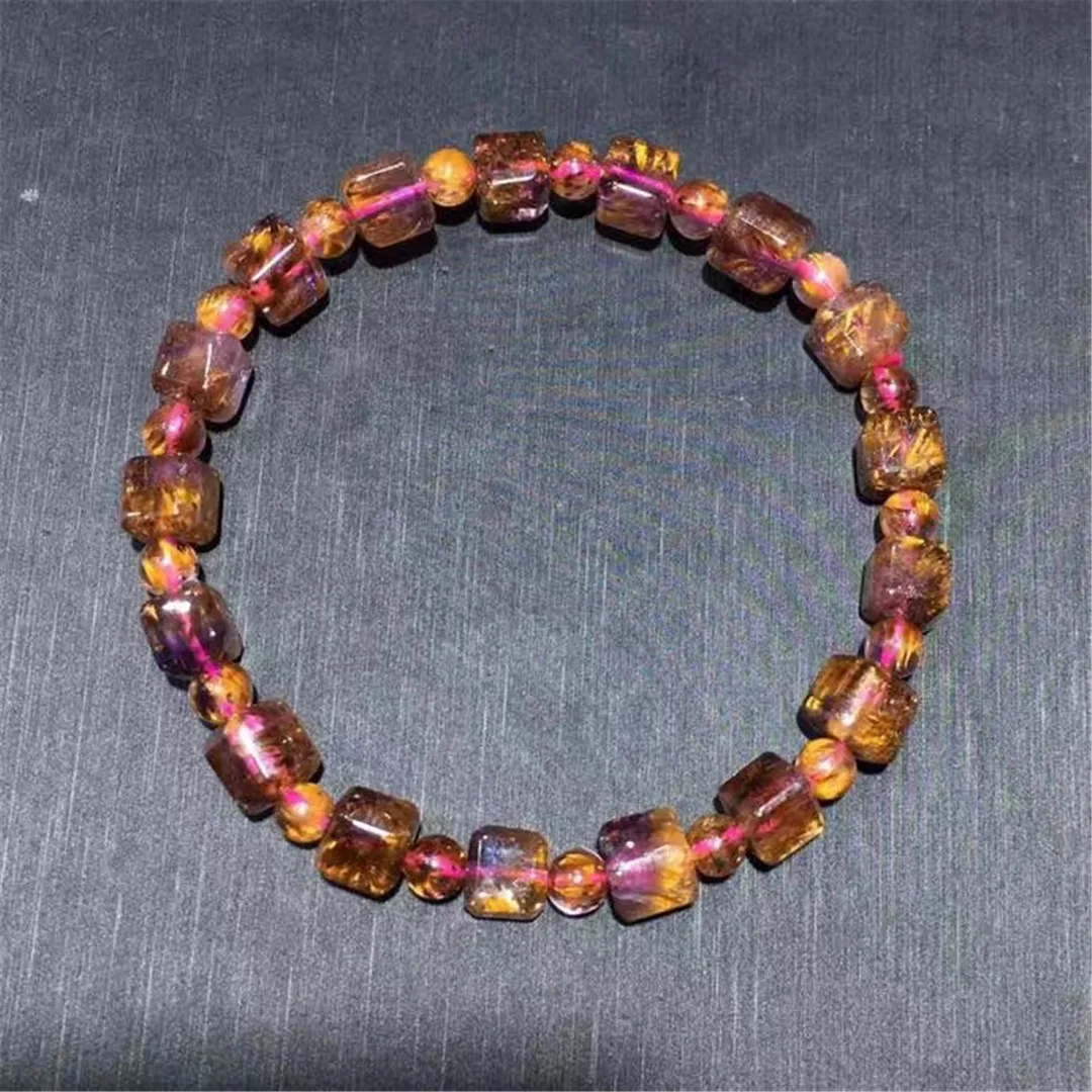 

Браслет из натурального фиолетового золота с рутилированным кварцем, 6 мм