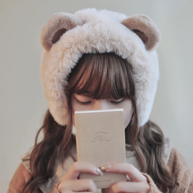 

Fashion Hot Selling winter new handmade bear hair band ear muffs Solid Faux Fur warm ear warmers cute accessories for women