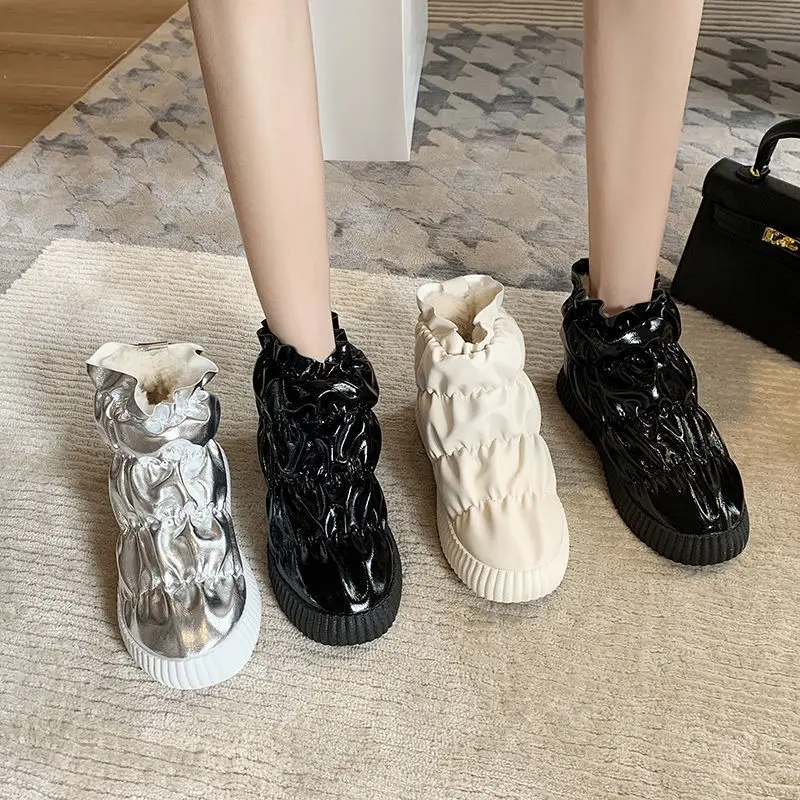 Ankle Boots For Women Waterproof Lady Winter Warm Plush Snow Boots Anti-Slip Fur Lined Bootie Outdoor Shoes