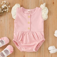 newborn baby clothes summer romper baby girl solid button lace flying sleeve baby bodysuits cotton breathable baby romper 0 18m