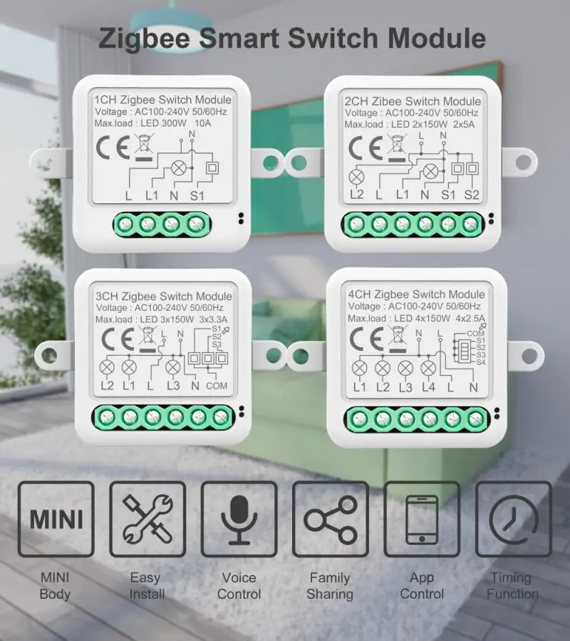 

Tuya Switch Module Ac100-240v Zigbee Mini Smart Switch Module 10a Diy Breaker Smart Home 1/2/3/4 Gang Voice Control 2023