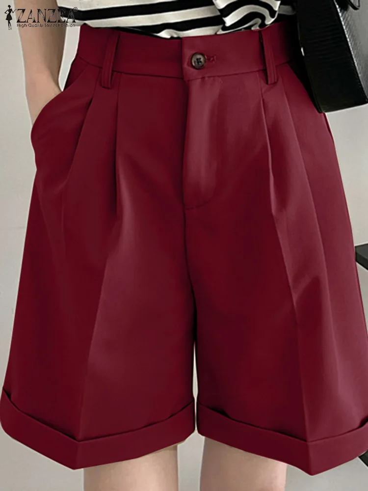 

Women Summer OL Zip Up Bottoms Work Wears Pantalons Palazzo Fashion Shorts Oversized 2022 ZANZEA Casual Solid Pleated Mini Pants