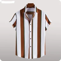 2022 summer mens striped lapel shirt fashion casual loose breathable beach shirt summer quick drying handsome top
