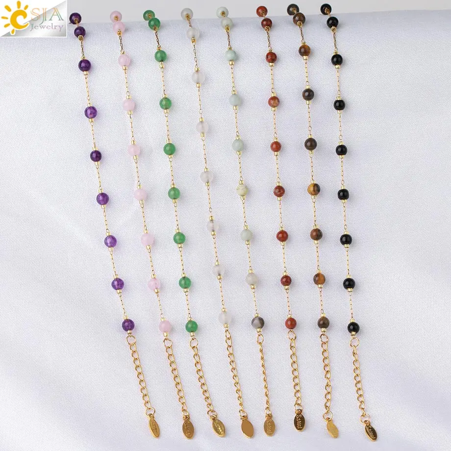 Женский браслет из нержавеющей стали CSJA натурального камня с кристаллами и