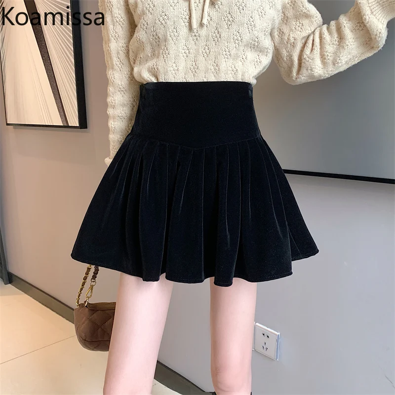 

Женская винтажная бархатная мини-юбка Koamissa, однотонная трапециевидная юбка с высокой талией, 2022