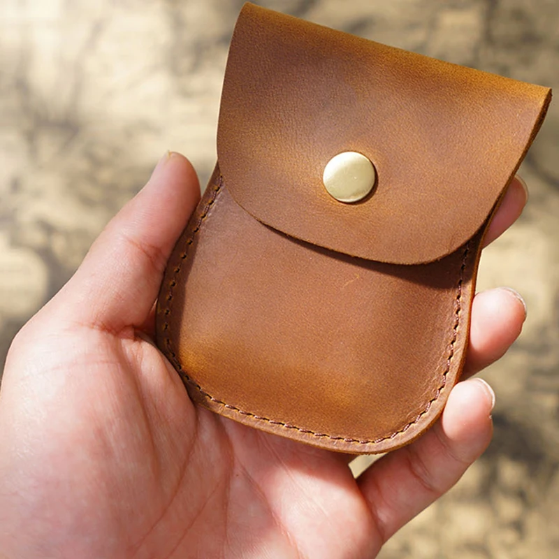 

Handmade Cowhide Wallet Portable Business Card Holder Protection Tools Mini Genuine Leather File Folder Case Cash Money Coin Bag