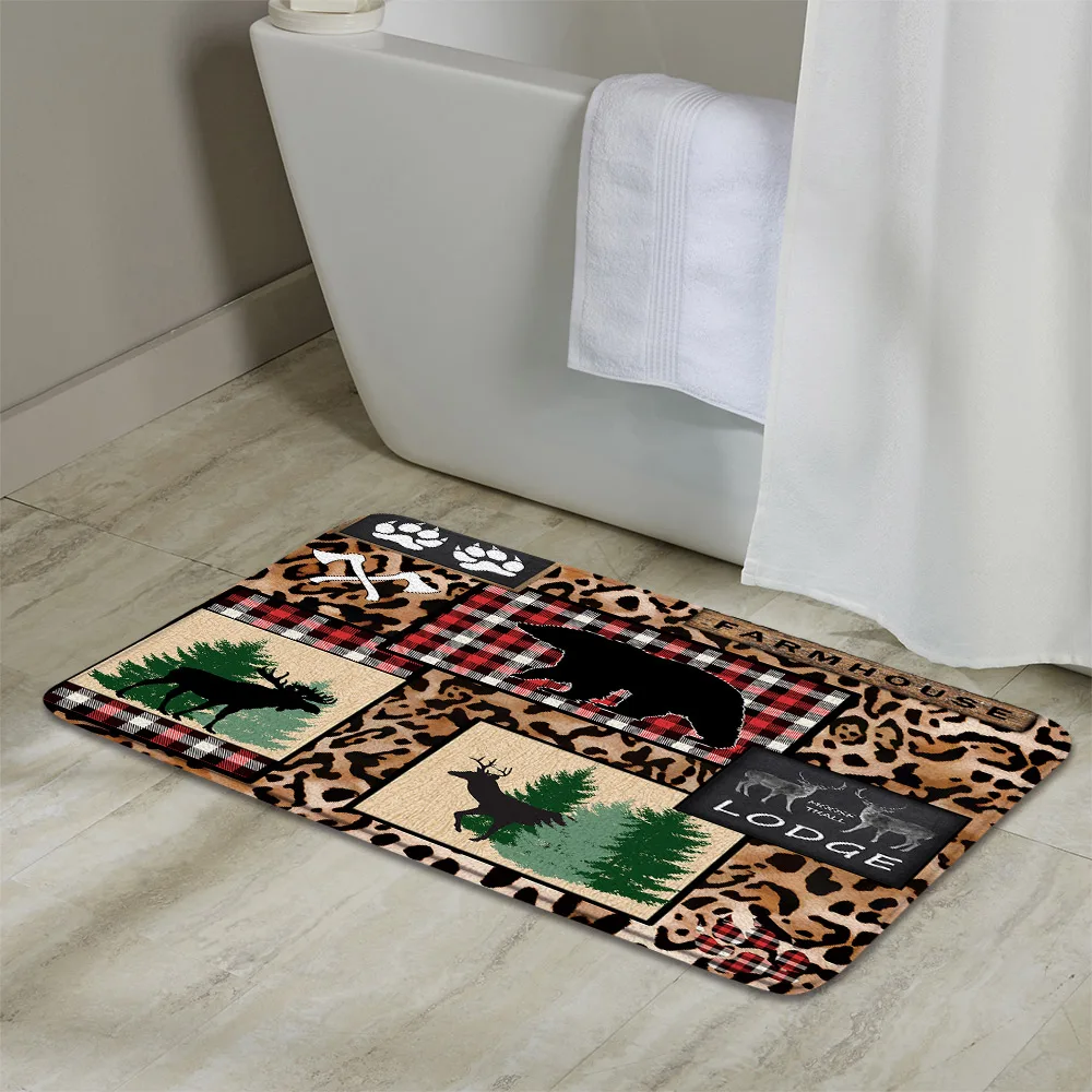 

Buffalo Elk Leopard Bath Mat Simply Stitching Farm Style Decoration Home Bathroom Anti -slip Cushion Doormat Carpet Rugs