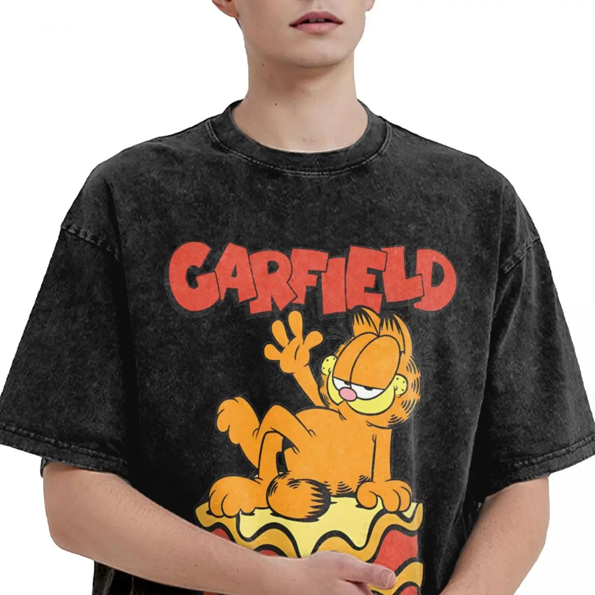 G-Garfielded Lasagna Slice Pose Washed футболки уличная винтажная футболка в стиле хип-хоп милые с