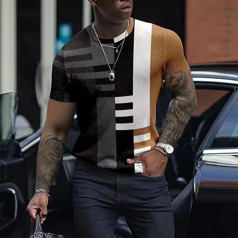 

Summer Male Fashion Personality Funny Print Slim Round Neck Knitted T-shirt Work Casual Muscle Men Slim High Quality T-shirt Top