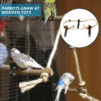 1pc wooden parrot climbing stand toy hanging bird cage rope ladder playing rest hammock toys pet supplies