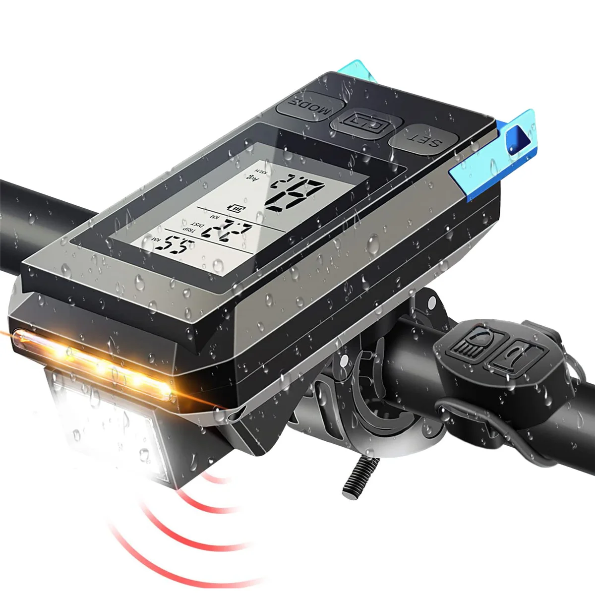 

Велосипедная фара 4 в 1 со спидометром и звуковым сигналом и ЖК-дисплеем