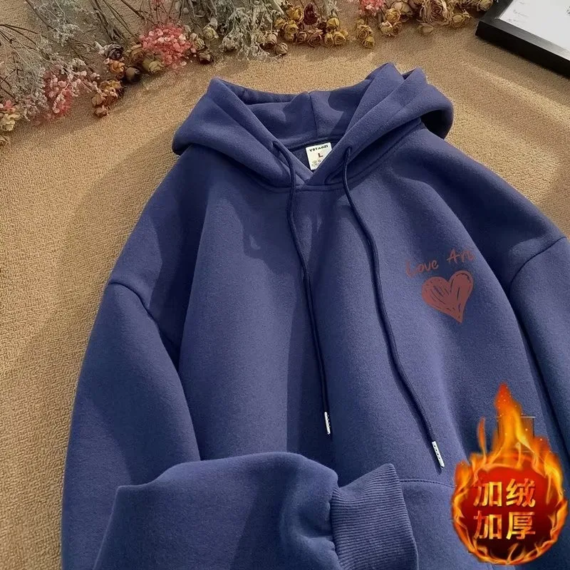

American Retro Heavyweight Velvet Thickened Hooded Sweatshirt For Men And Women Trendy Brand Lazy Style Bf Couple Oversized Y2k