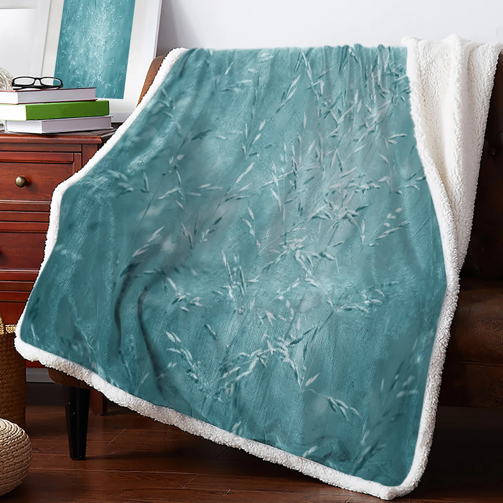 

Бирюзовое яркое покрывало из шерпы с растениями, двойные толстые бархатные фланелевые покрывала, офисное покрывало для сна, покрывало для д...