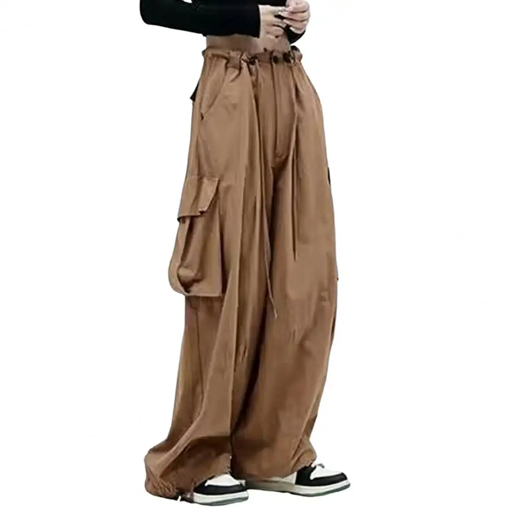 

Женские брюки, новые винтажные свободные брюки-карго, прямые брюки-карго унисекс со средней посадкой и эластичным поясом на шнурке, с несколькими карманами