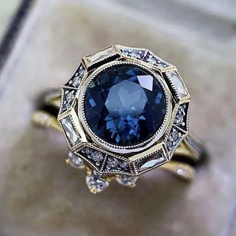 

Vintage Massive Round Blue Crystal Rings for Women 2022 New Arrivals Women's Promise Ring Wedding Jewelry Accessories Gifts