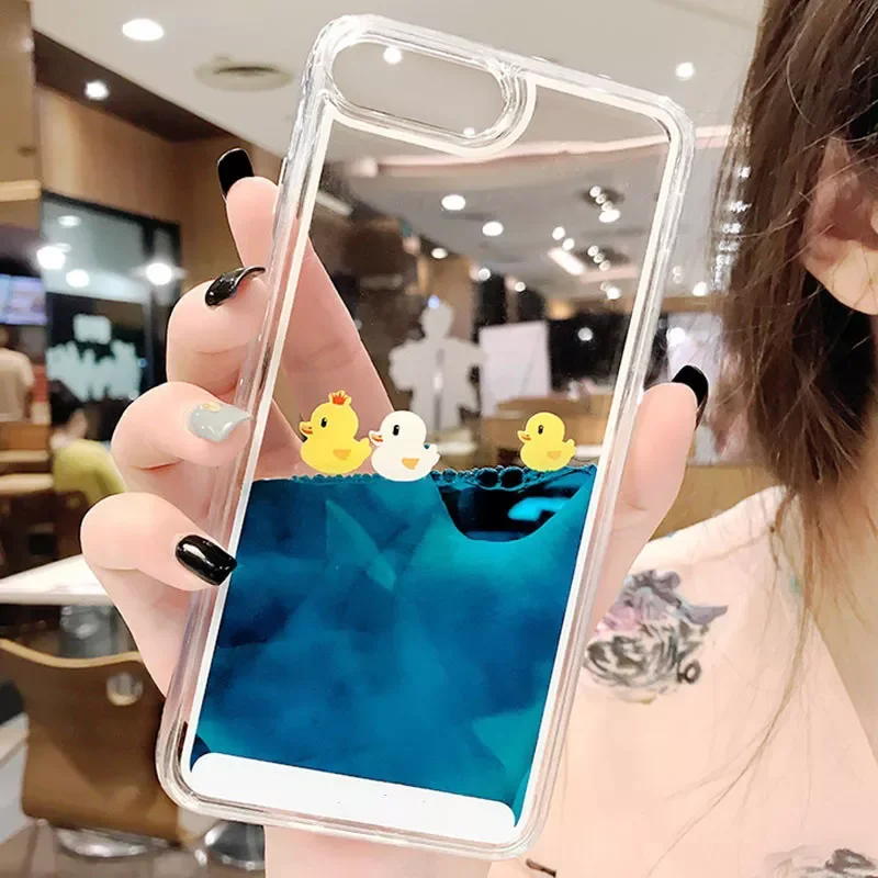 

Luxury Cartoon 3D Swimming Duck For iPhone 12 11 13 Pro Max XS Animal Dynamic Liquid Quicksand Cover For iPhone 6S 7 8 Plus Case