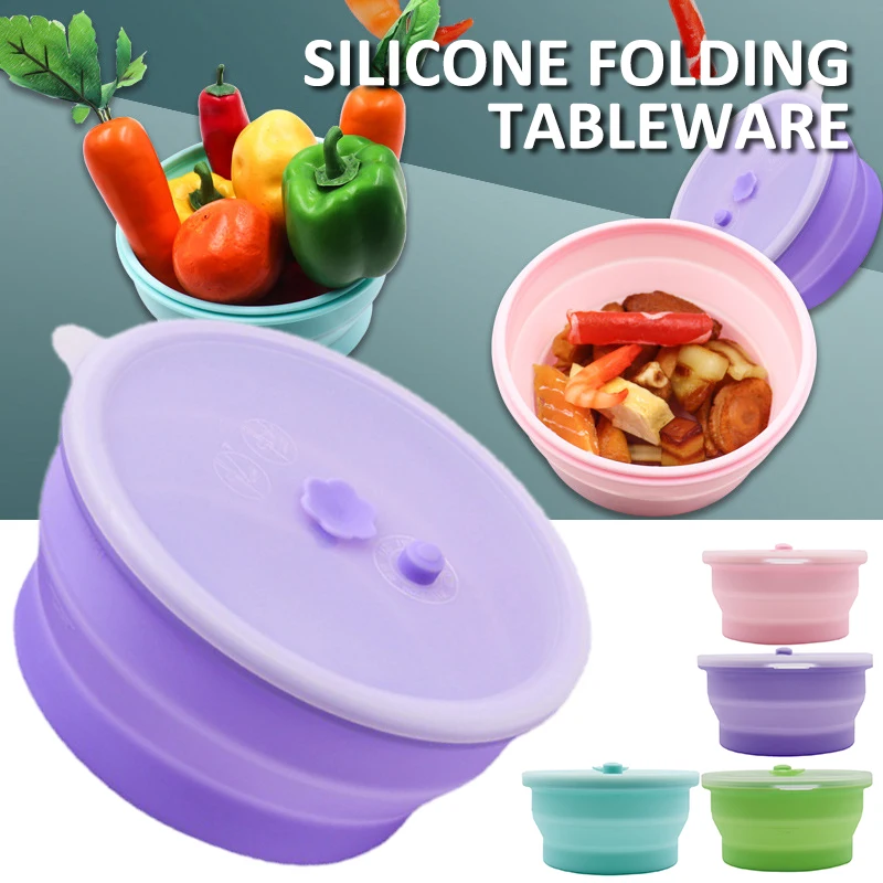 

1 PC Camping Bowl Foldable Silicone Collapsible Bowl Lunch Box Salad Bowl Lid Expandable Food Storage Container Bento Box