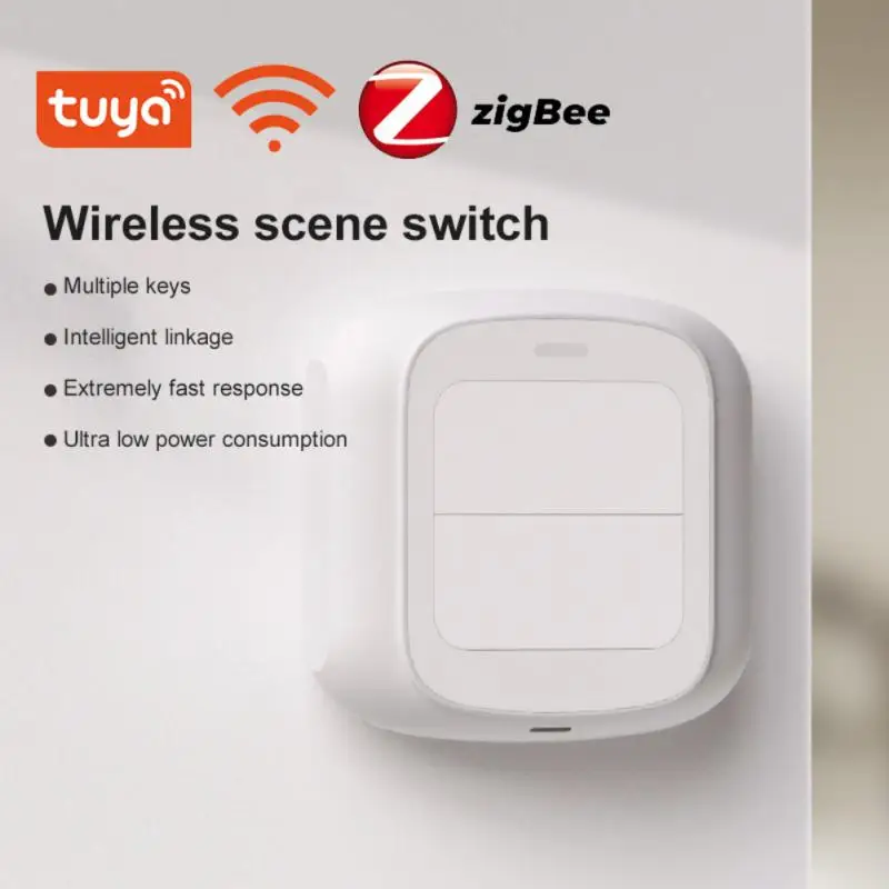

Беспроводной Двухкнопочный контроллер ZigBee, Wi-Fi/6 клавиш, работает от батареи, автоматизация, для устройств Tuya, 1 шт.