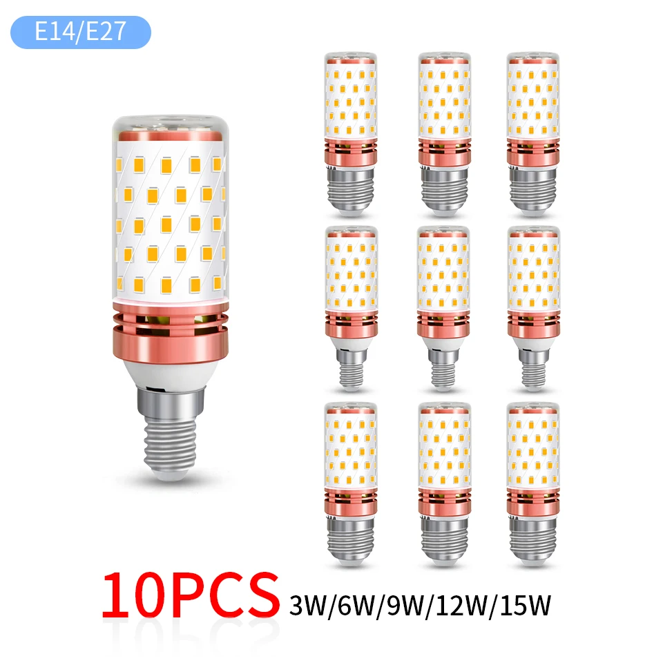 10pcs E27 E14 220V Corn Bulbs 15W 12W 9W 6W 3W LED Corn Light Bulb  SMD2835 Chandelier Candle Lights  For Home Industry Lighting