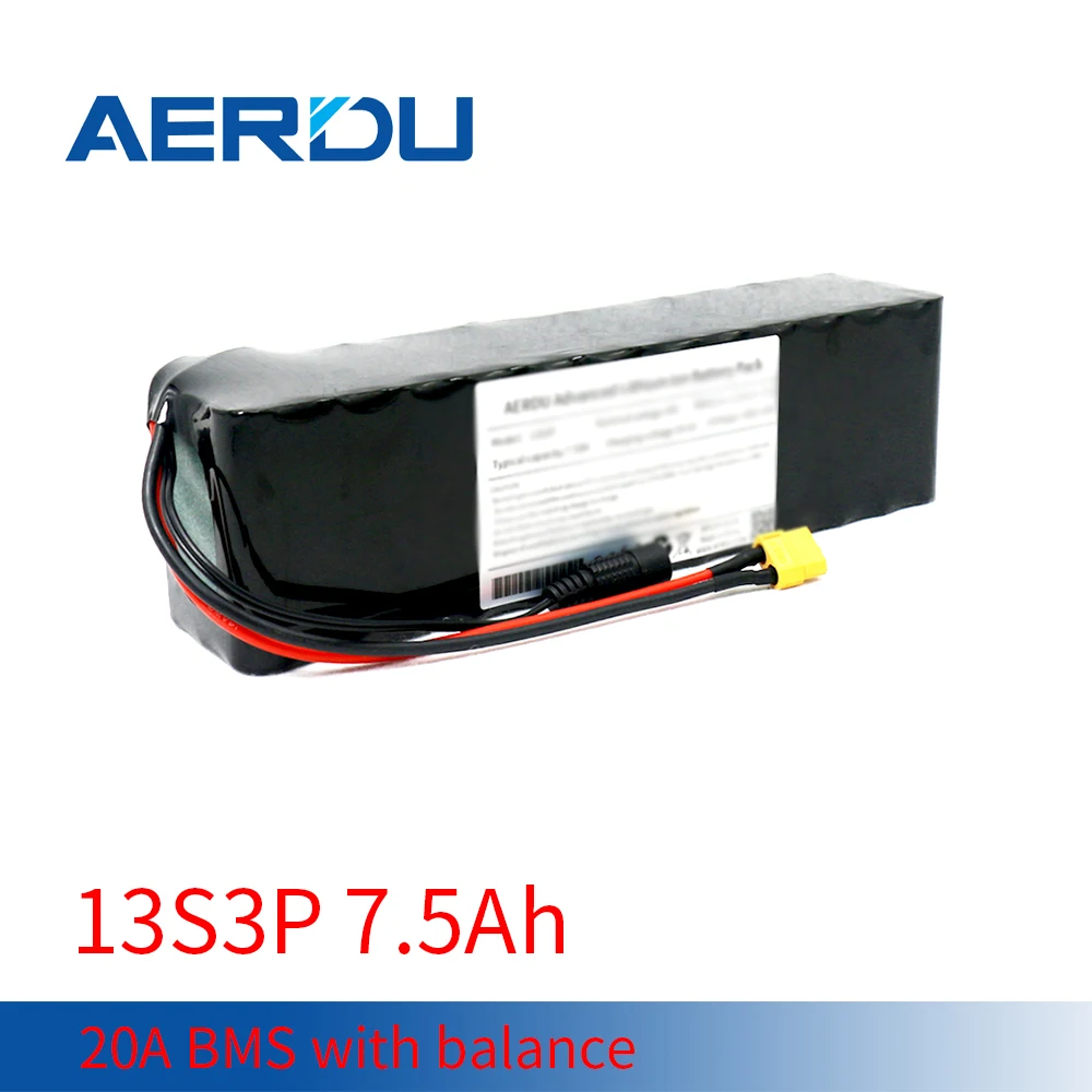 

Перезаряжаемый литий-ионный аккумулятор AERDU 13S3P 48 В 18650 Ач 728 54,6 Вт для электровелосипеда, скутера в с 20A BMS DC + XT60