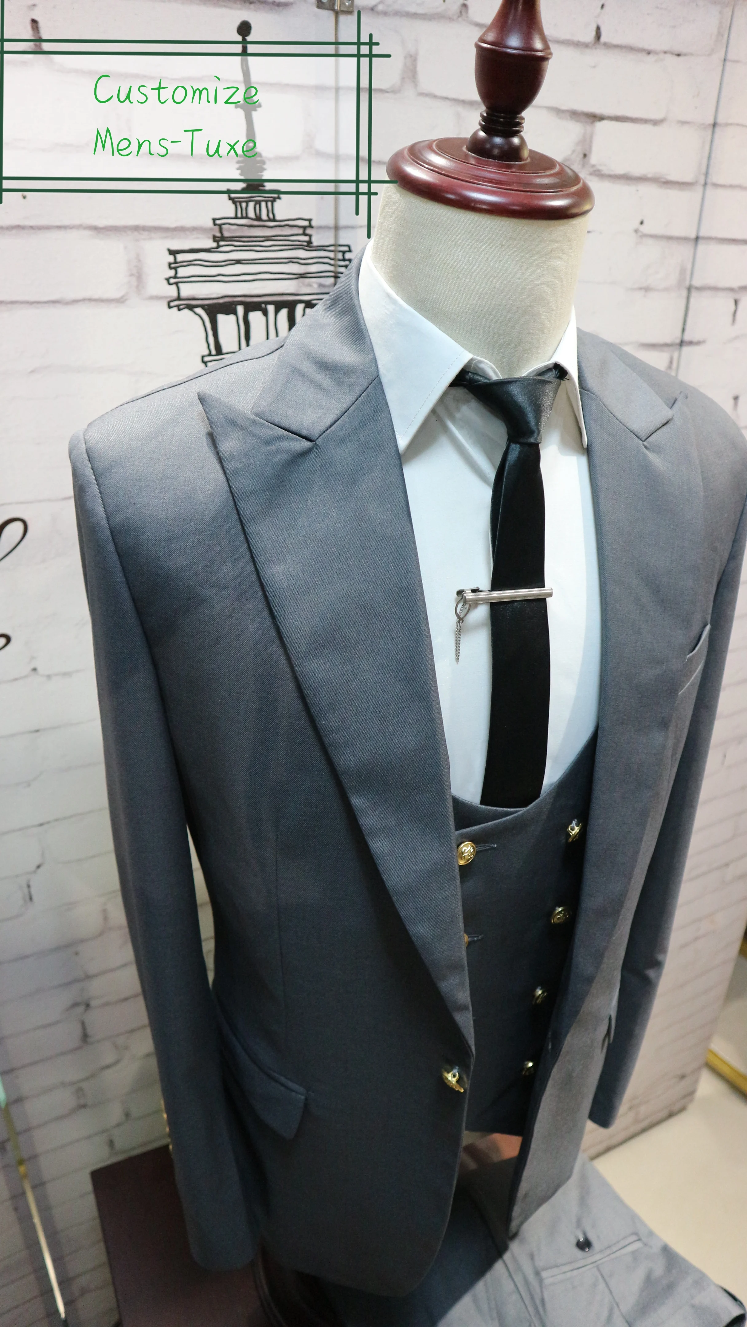 Men's Suit 3 Piece One Button Lapel Double Breasted Slim Fit Casual Business Dress Suits For Wedding Tuxedo Blazer+Pants+Vest images - 6