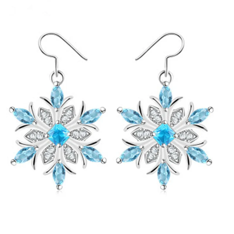 

Milangirl New Design White With Blue CZ Crystal Snowflake Stud Earrings for Women Cute Silver Earings Fashion Jewelry Gifts