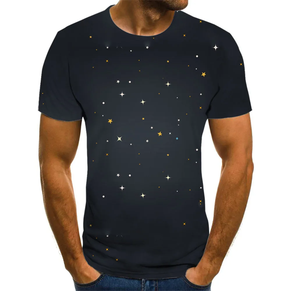 

Футболка мужская с принтом звездного неба и ночного рисунка, одежда для улицы, летняя рубашка
