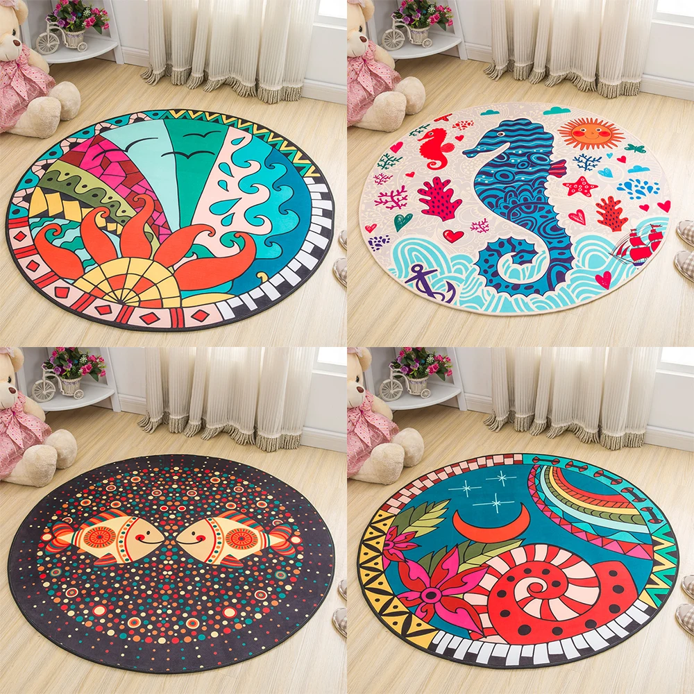 

Hand-painted colorful printed pattern round floor mat Home bedroom Living room decoration Lovely floor mat Doormat