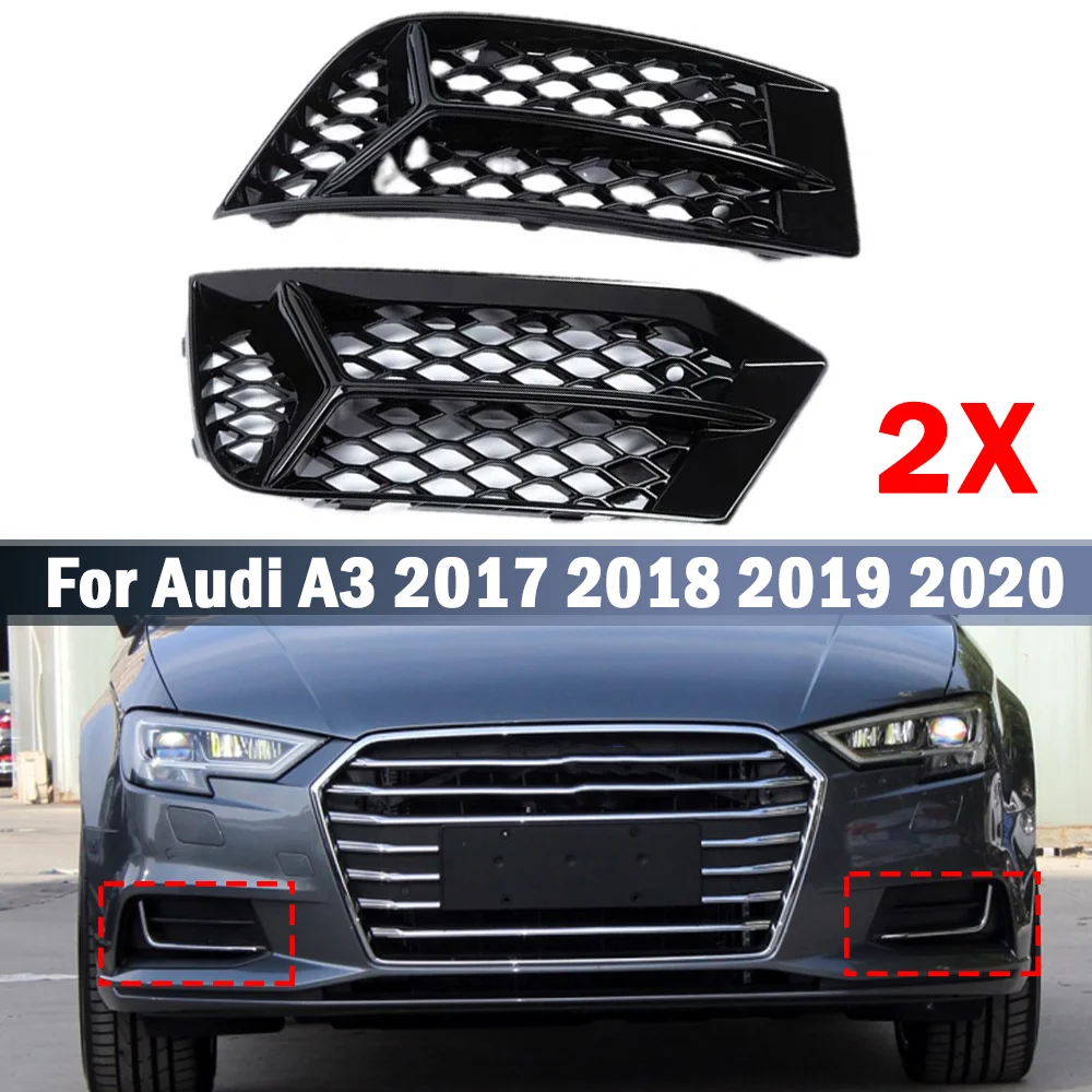 

1 Pair Front Lower Bumper Fog Light Grille Grill Cover Replacement For Audi A3 2017 2018 2019 2020 HONEYCOMB Fog Lamp Grill