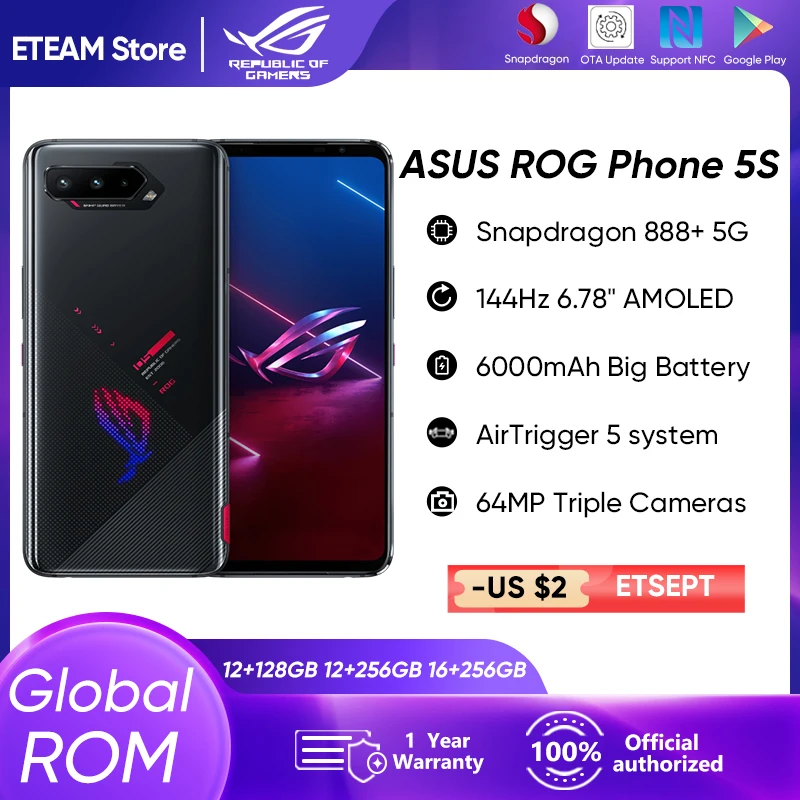 ASUS ROG 5S 5G Gaming Smartphone Global ROM Snapdragon888 Plus Android 11 rog 5 s Mobile phone 6000Mah Battery 65W Fast charger