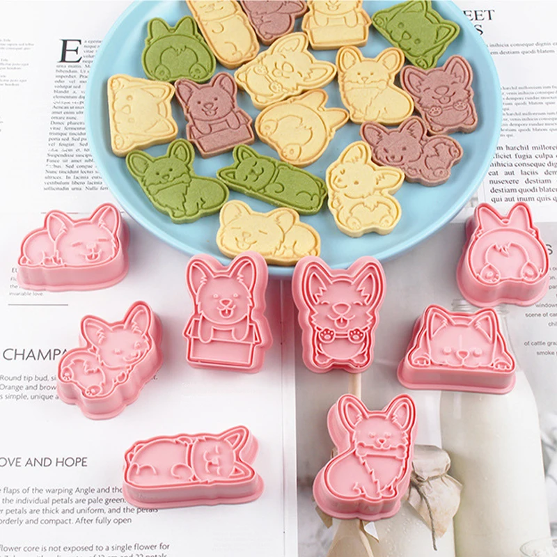 

8Pcs/Set Dog Cookie Cutters Embossing Cute Corgi Shape Biscuit Fondant Molds for Cake Decorating Baking Tool Kitchen Accessories