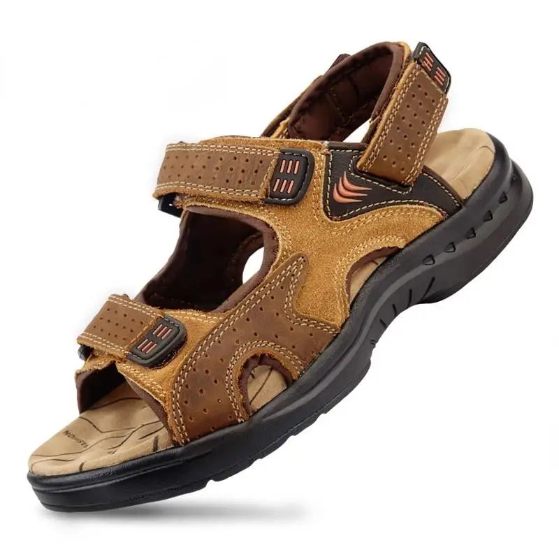 

Men's Leather Sandal Summer Shoes For Men Sandals Genuine Leather Soft Comfortable Flat Beach Shoes Outdoor Leisure Classics