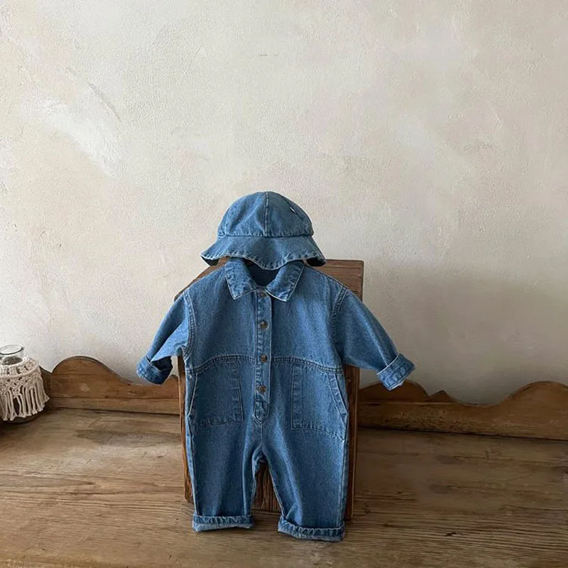 2022 Spring New Baby Denim Romper Solid Infant Toddler Pocket Jumpsuit Newborn Denim Clothes Baby Boy Girl Jean Overalls 0-24M