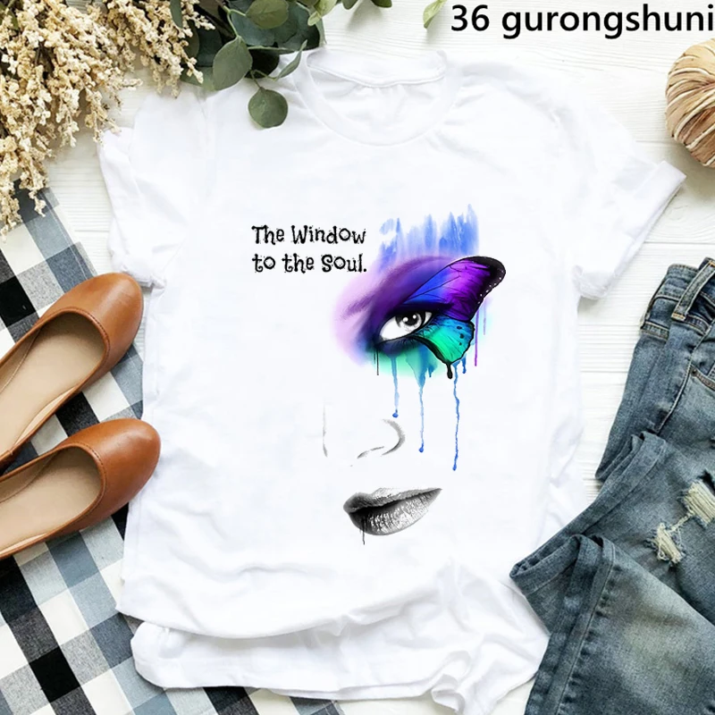 

T-Shirts Women Butterfly Love Graphic Print Tee Shirt Femme Summer Tshirts Aesthetic Clothe 90s Girls Tshirts Tops Dropshipping