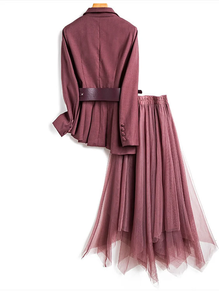 ZJYT Office Lady Blazer Suits Mesh Skirt 2 Piece Dress Sets Women Outfit Elegant Spring Fashion Conjuntos De Falda Vestidos Top