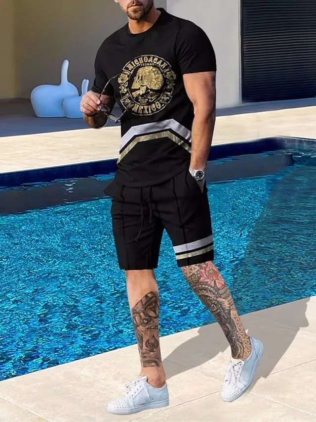 Men Clothes Ropa T-shirt Sets 3D Printed  Round Neck Outdoor Casual Short Sleeve 2 Piece Print Fashion Designer