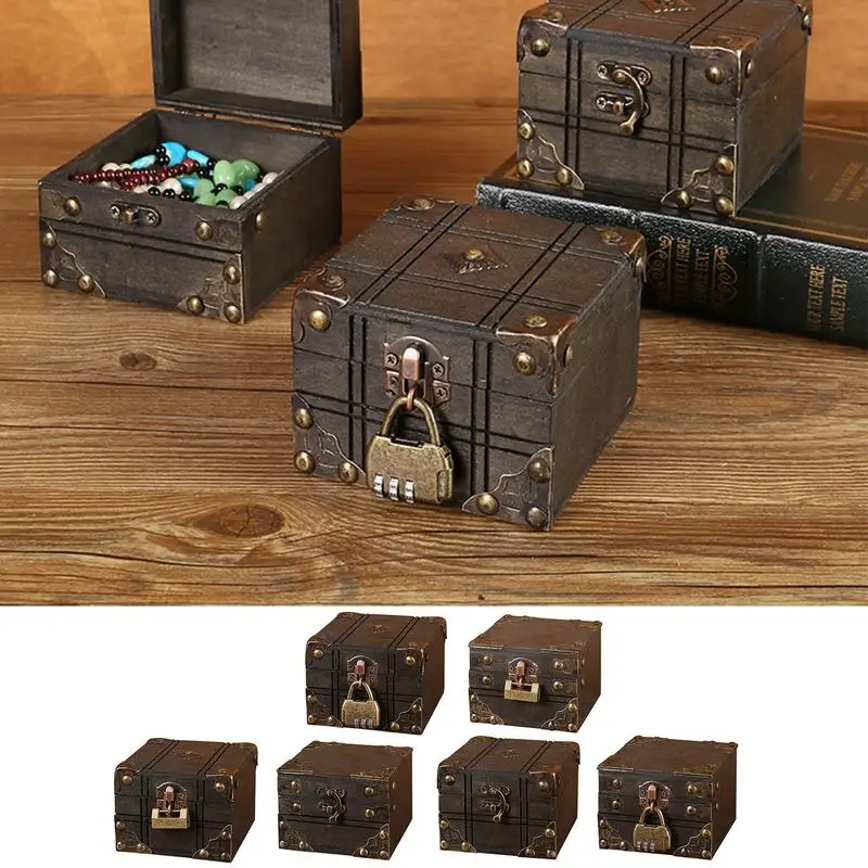 

Vintage Treasure Box Antique Wooden Jewelry Storage Box With Lock Creative Pirate Treasures Chests Storage Organizer Home Gift