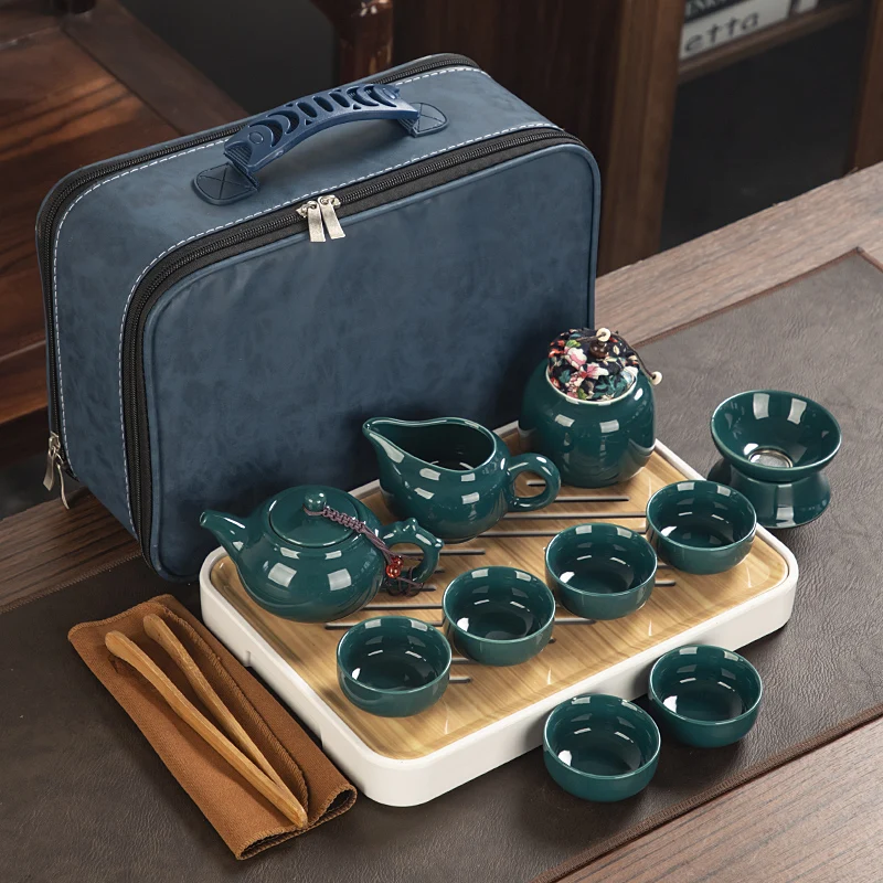 

Customized travel Kung Fu tea set home outdoor tea tray portable company business gifts customized logo gift.